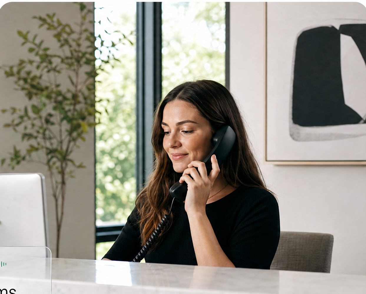Front desk, mid-call